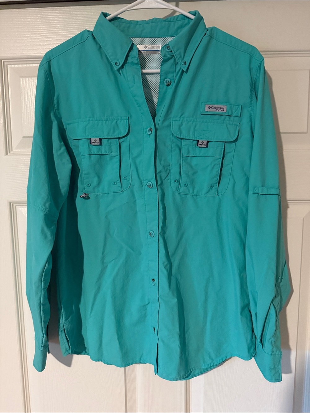 Columbia Men's Teal Long-Sleeve Button-Down Fishing Shirt